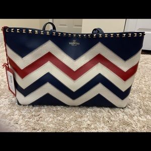 Calfskin stitched canvas rock stud tote